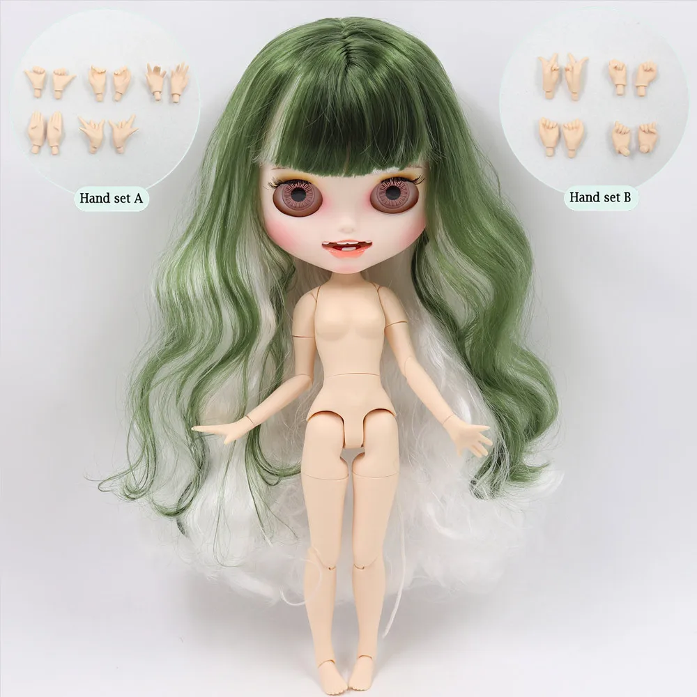 Ледяной обнаженный Blyth кукла No. BL4299/136 белый микс зеленые волосы резные губы открытый рот матовые индивидуальные лица соединение тела 1/6 bjd - Цвет: like the picture