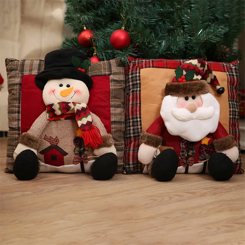 

35*35cm Christmas Pillow Santa Claus/Elk Pattern Cotton Linen Pillow Cushion Car Home Sofa Decorative Pillow