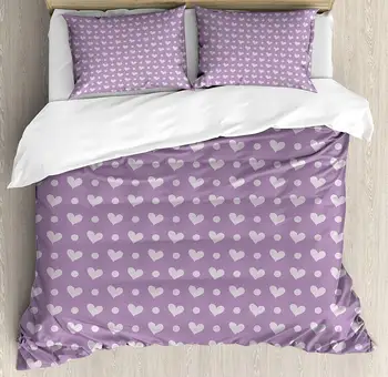 

Purple Duvet Cover Set Valentine's Day Couple Wedding Bride Heart Design Image Decorative 3 Piece Bedding Set with 2 Pillow Sham