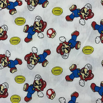 

Beautiful White Jersey Fabric Cartoon Super Mario Printed Fabric knitted Cotton Fabric Sewing Material diy Baby T-shirt Clothing