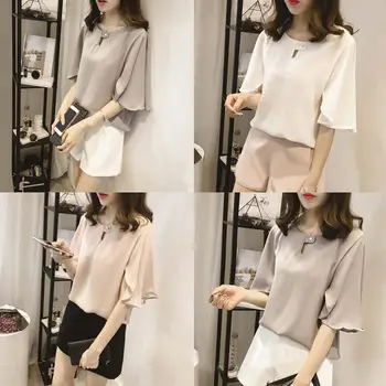 

Women Sleeve Shirts Fashion Casual Bow Chiffon Tops Female Blusas