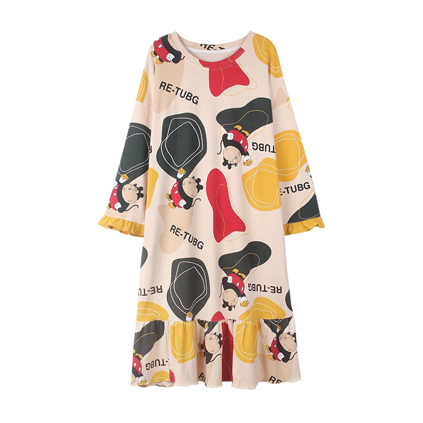 Women Nightgowns 2021 New Spring And Autumn Cotton Female Nightdress Lovely Long-Sleeve Sleepwear Teenager Girl Nighty Q04