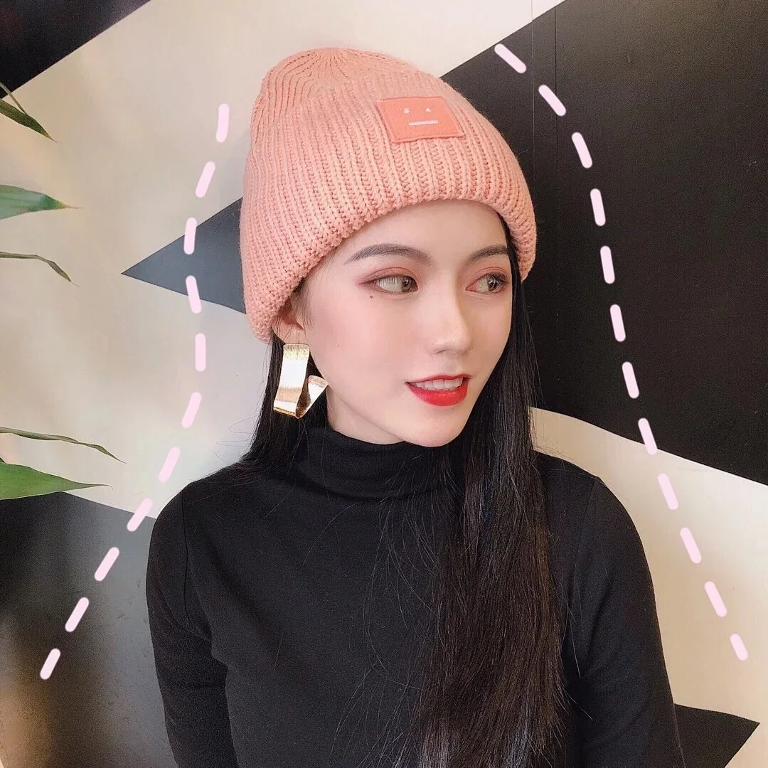 AC Studios Smiling face Beanie Skull Caps knitted Cashmere Eye Warm Couple Lovers Acne Hats Tide Street Hip-hop Wool Cap Adult