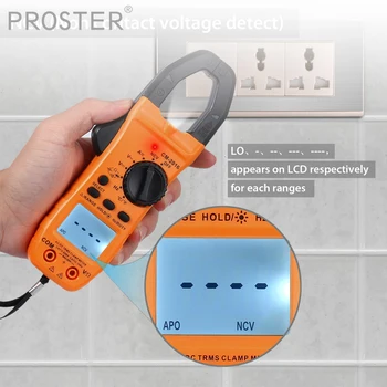 Prosterデジタルクランプメーターtrms 6000カウント600A電流ac/dc ncv導通容量抵抗周波数ダイオードマルチメータ