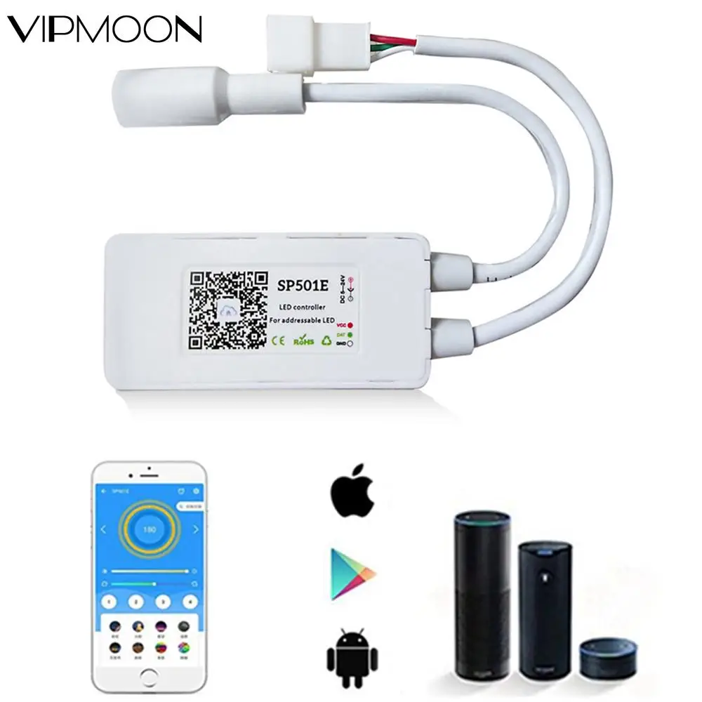 

SP501E LED Wifi Light WS2812B Controller Addressable RGB Strip Amazon Alexa Smart SPI Voice APP Control for Andriod/iOS DC5-24V