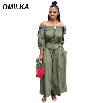 

OMILKA Off the Shoulder Loose Rompers and Jumpsuits 2019 Autumn Women Long Sleeve Slash Neck Casual Streetwear Overalls