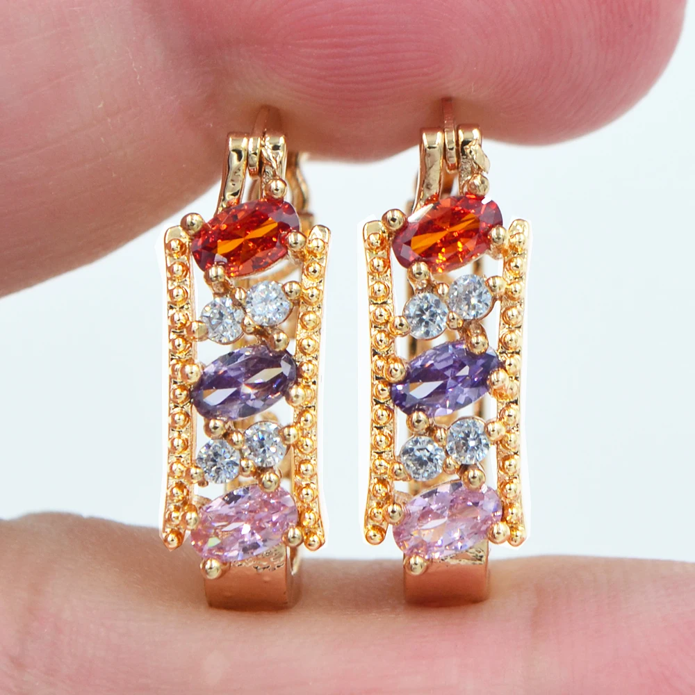 Модные ювелирные изделия золотого цвета, разноцветные циркониевые камни, цветные яркие CZ полые серьги-кольца для женщин