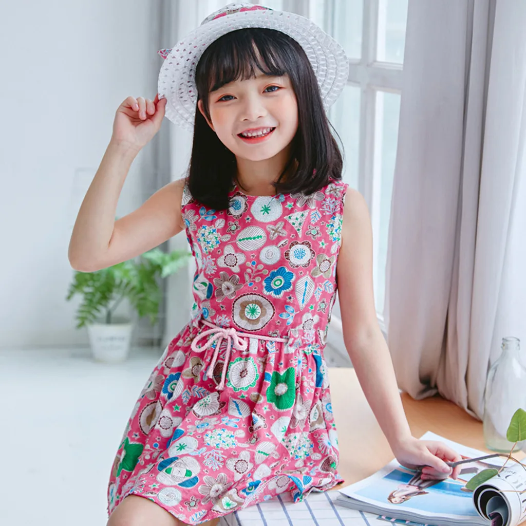 Toddler Baby Kids girls dress Floral Flowers Ruched Strap Summer Princess Dress 2-7 Years old children clothes summer #B