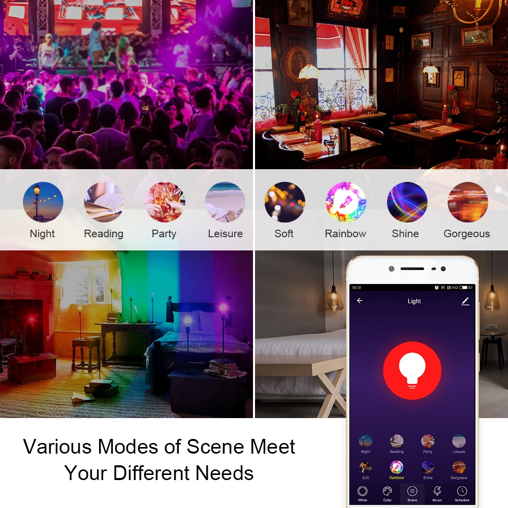 Беспроводная умная лампа RGB, светильник для изменения цвета, лампа для умного дома, светильник ing Wifi, умная лампа, светодиодный светильник умная лампочка, управление голосовым приложением