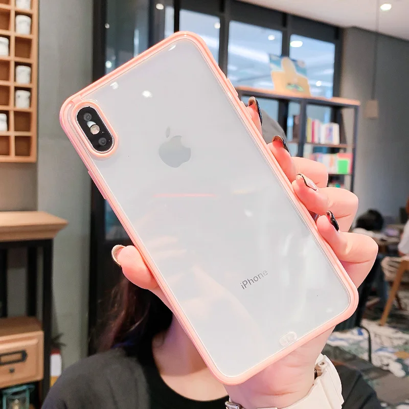 Противоударный прозрачный силиконовый мягкий чехол для телефона на iPhone X XS XR XS Max 8 7 6 6S Plus прозрачная задняя крышка защитный чехол - Цвет: Pink