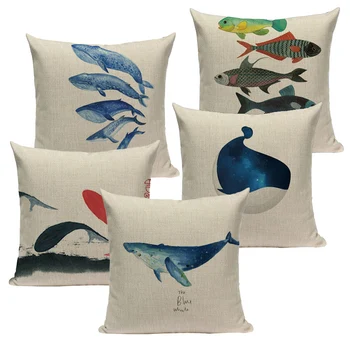 

Colorful Sea Animal Fish Pattern Cotton Linen Cushion Cover Pillowcase Chair Waist Throw Pillow Cover 18x18 inches