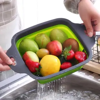 

Foldable Fruit Vegetable Washing Basket Strainer Portabl Silicone Colander Collapsible Drainer With Handle Kitchen Tools
