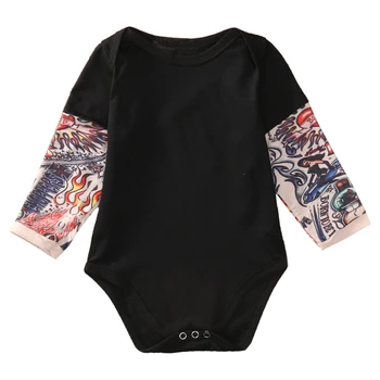 

Autumn Cotton Newborn Baby Boy Girl Bodysuit Clothes Tattoos Print Long Sleeve Bodysuit Baby Boy Girl Jumpsuit Outfit Black Gray