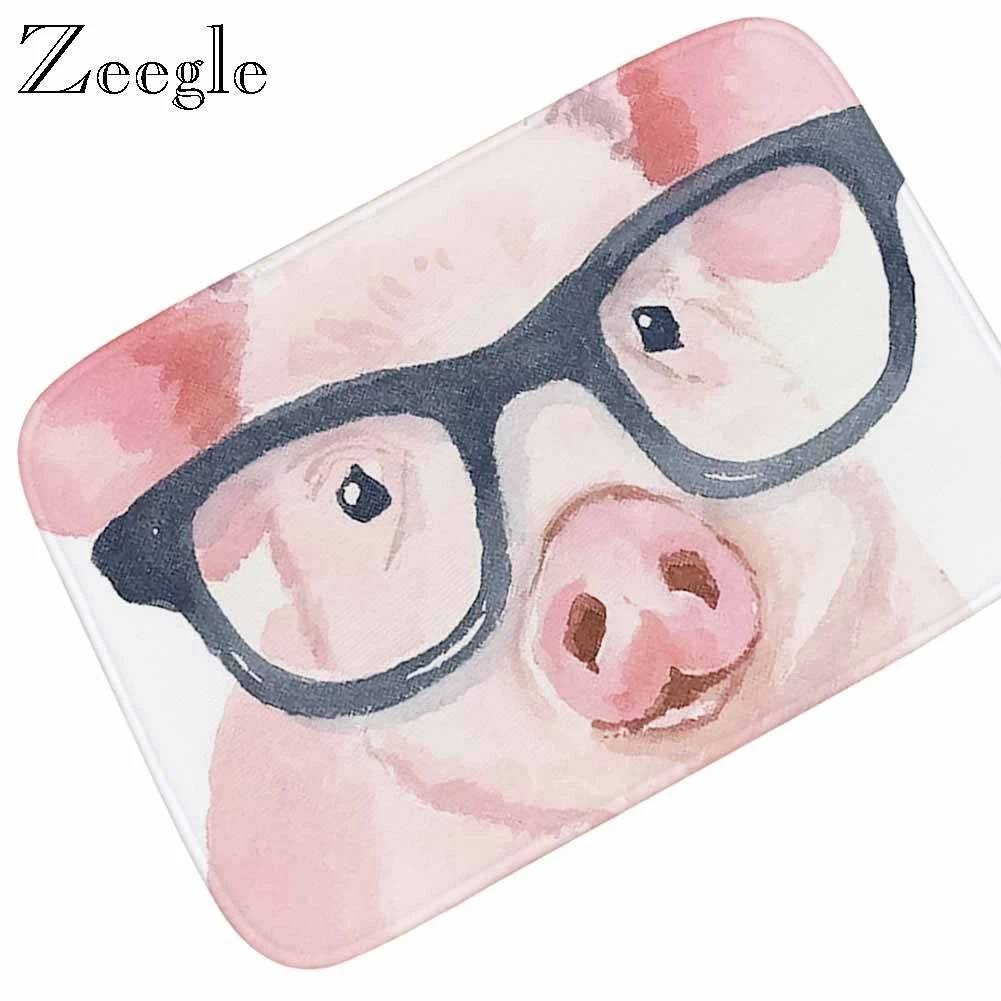 Zeegle Funny Doormat Floor Mat Anti Slip Kitchen Carpet Absorbent Foot Mat Hallway Floor Rug Flannel Soft Pig Printed Door Mat