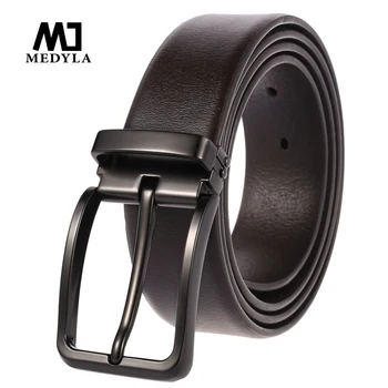 

Medyla 2020 new men's belt business casual men's belt fashion cowhide jeans belt Black buckle pin buckle punching belt 3.5cm