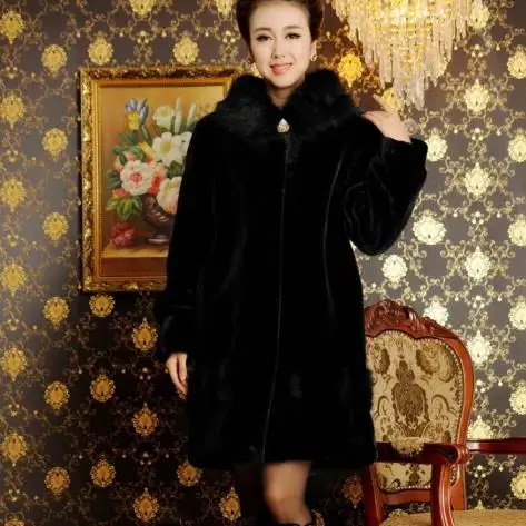 Меховые женские пальто из искусственного меха XL-3XL Большие размеры женские зимние пальто из искусственного меха с капюшоном винтажные Длинные куртки из искусственного черного меха M546
