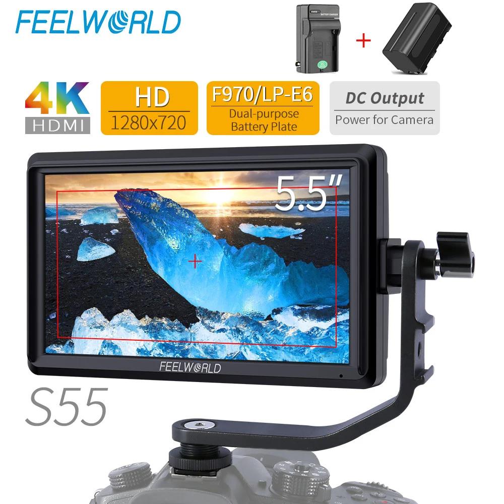 FEELWORLD S55 5,5 дюймов ips на камеру поле DSLR монитор фокус помощь 1280x720 поддержка 4K HDMI вход выход DC включает Наклонный рычаг