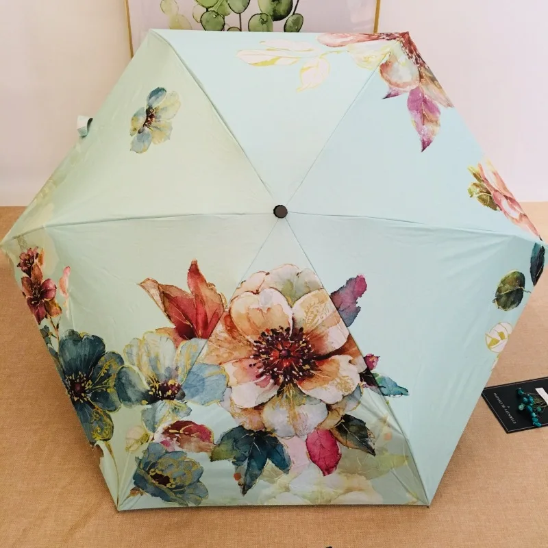 Only Jime Flowers Five Folding Sun Umbrella Female Ultra Light Compact Mini Pocket Portable Folding Sunscreen Anti-UV Umbrella