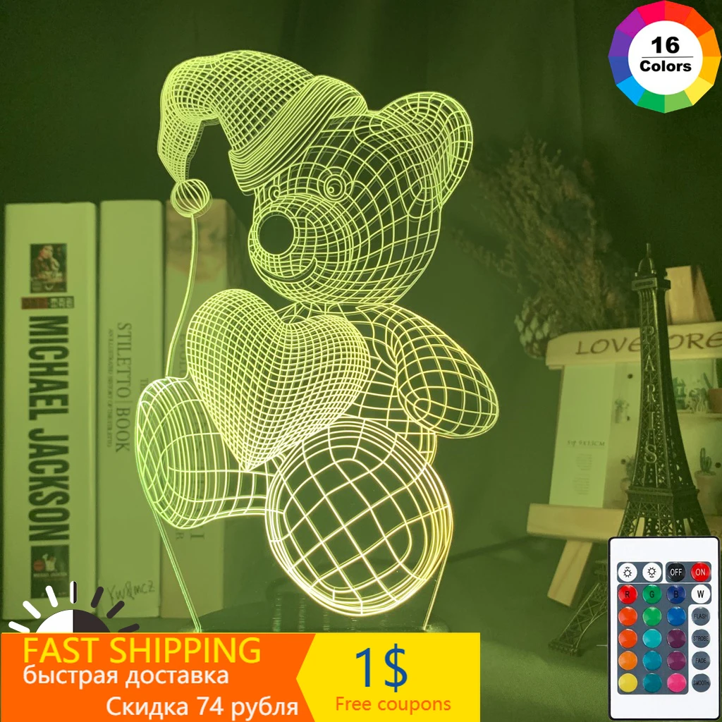 Настольный 3d лампа Милые Носки с рисунком медведя из мультика сердцем на
