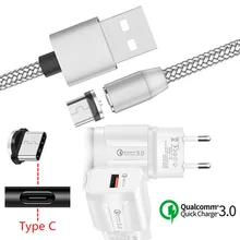 Магнитный зарядный кабель type C для samsung A20E A50 S10 zte Axon 9 Nubia Z17 Mini Oppo Reno Z Магнитный usb-кабель QC 3,0 быстрое зарядное устройство