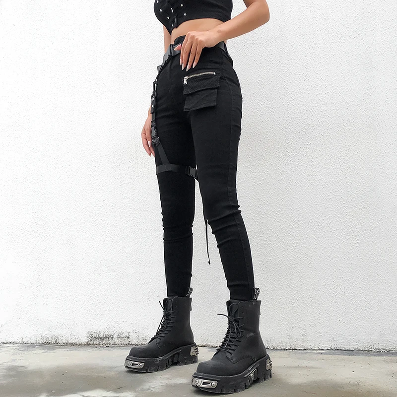 Comprar Rockmore Punk Cargo Pantalones mujer ajustado Moto y motociclista Streetwear Joggers pantalones de cintura alta pantalones ajustados pantalones de chándal mujer otoño