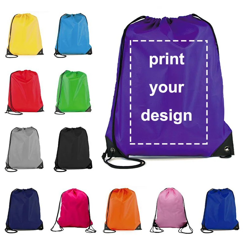 Drawstring Bag Custom Logo Portable Lightweight Backpack Drawstring Bag Travel Sport Outdoor Hiking Storage Bag Oxford Cloth Bag