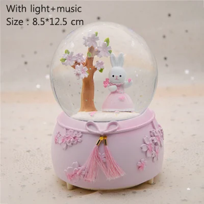 with light Креативная Музыкальная шкатулка с кисточкой узел цветок дерево хрустальный шар Миниатюрная модель украшения дома аксессуары кролик с юбкой подарки - Цвет: with light