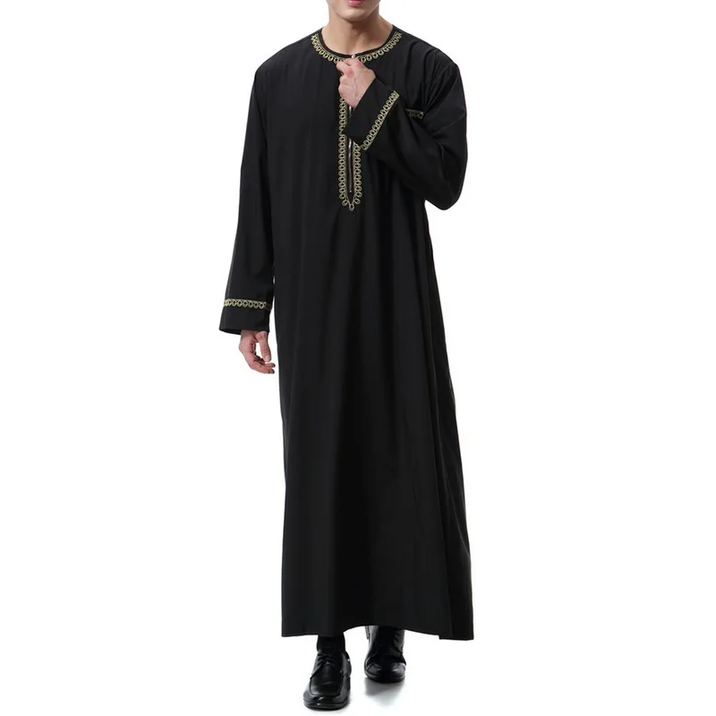 Мусульманский комплект одежды для мужчин, мусульманский джубба, мусульманская рубашка абайя джилбаба, халат, Eid Mubarak, служба поклонения, средний Рамадан - Цвет: BLACK