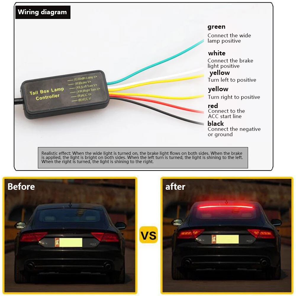 12V Car LED Strip Brake Lights 90cm Rear Warning Light Stop Lamp Flow LED Auto Interior Decorative High Position Break Light