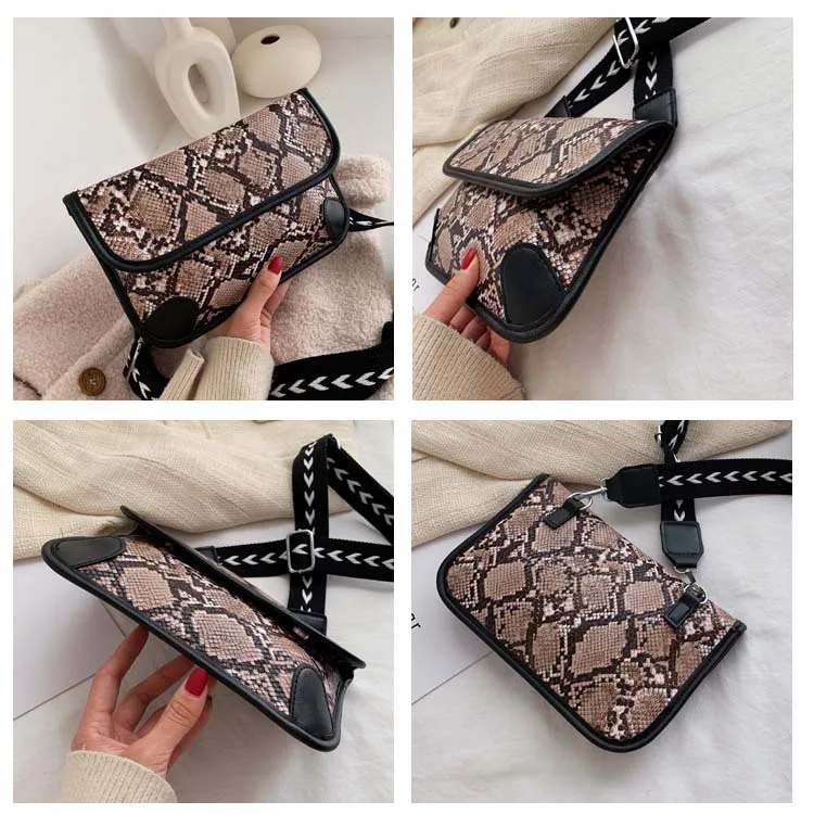 

2019 Autumn And Winter New Style WOMEN'S Bag Europe And America Snakeskin Print Clutch Cool Bag Magnetic Snap Shoulder Bag