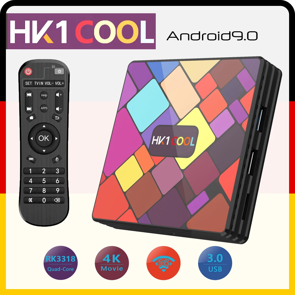 HK1 COOL Smart TV BOX Android 9.0 RK3318 Quad-Core WIFI 2.4G /5G 4K 3D Google Netflix Media Lettore Set-Top Box