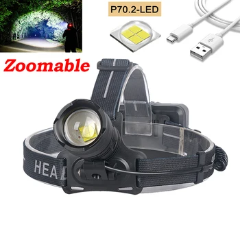

30W 6800LM XHP70.2 LED Rechargeable Headlamp 200-500M Zoomable Headlight Fishing Camping Lanterna As Powerbank Use 3*18650