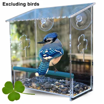 

Window Bird Feeder Acrylic Easy Install Wall Hanging Transparent With Suction Cups Birdhouse Large Food Tray House Shaped
