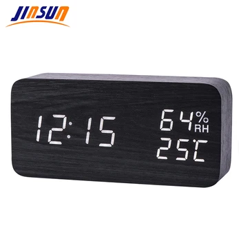 JINSUN-reloj Despertador LED moderno, Despertador, temperatura, humedad, electrónico, mesita de noche, relojes digitales