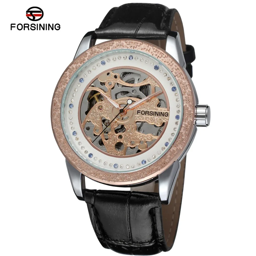 

Fashion FORSINING Men Luxury Brand Skeleton Casual Leather Strap Watch Automatic Mechanical Wristwatch Gift Box Relogio Releges