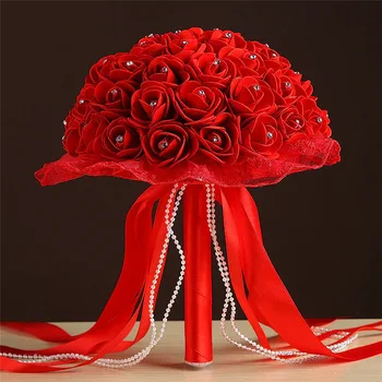 

Wedding Bride Holding Artificial Flowers Romantic Wedding Decoration Red Flower Bouquet for Home Decor Simulation Fake Flowers