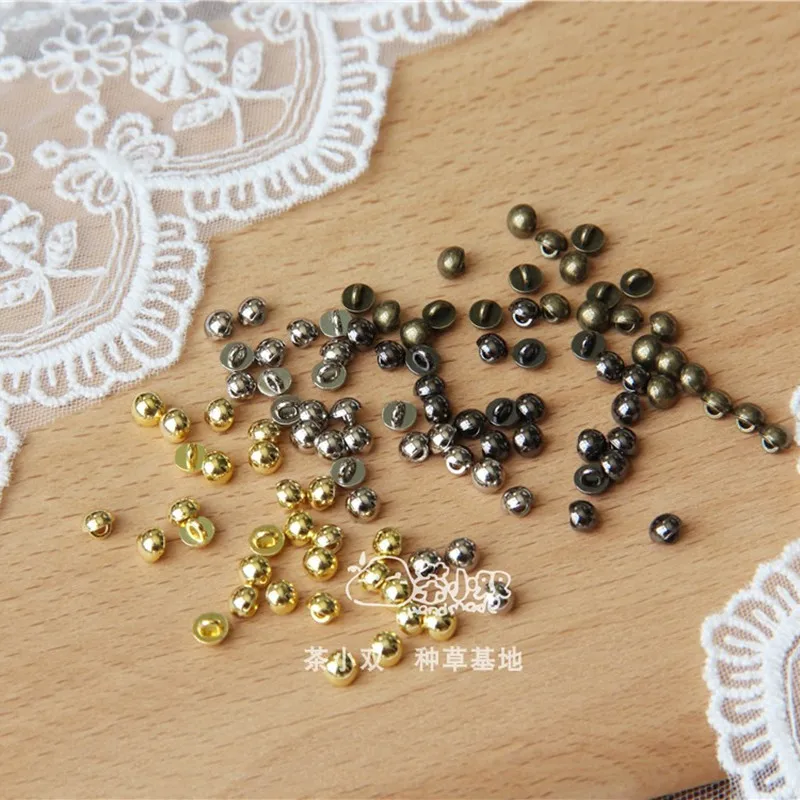 50pcs 4mm Metal Round Shank Mushroom Mini Buttons Tiny For Dolls Accessories Crafts Scrapbooking DIY Silver Gold Brass Black