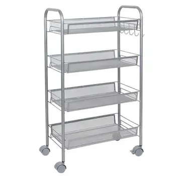 

Simple household storage car kitchen bedroom cart multi-layer rack kitchen tool shelf silver honeycomb net four-layer storage ca