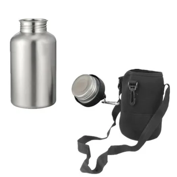 

304 Stainless Steel 2000ml Hiking Sports Drink Water Bottle 2L with New Hook 1 Set Protector Bag