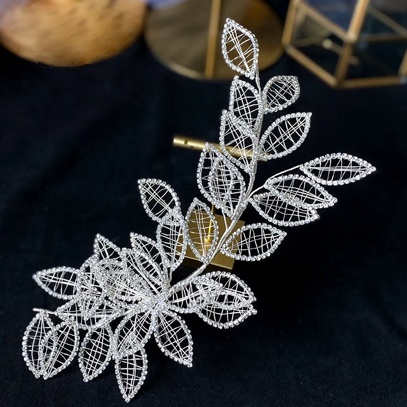 White Leaves Hollow Headband Fairy Rhinestones hair jewelry Bridal Wedding bride Hair Accessories