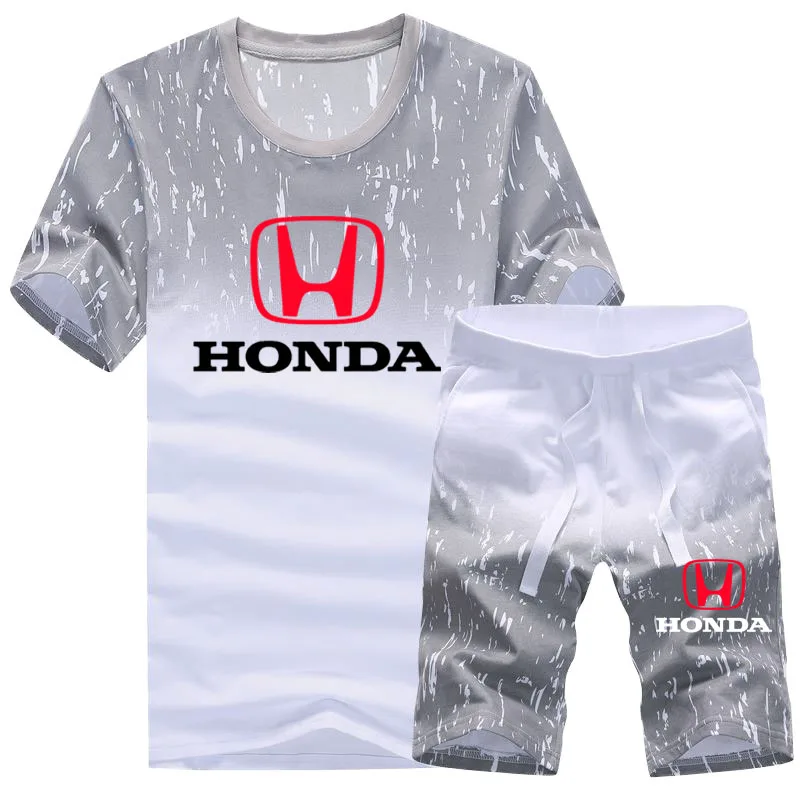 Camiseta de algodón para hombre, prenda de vestir, con estampado de logotipo de Honda Car, manga corta y pantalones cortos, de alta calidad, con gradiente, a la moda, para verano