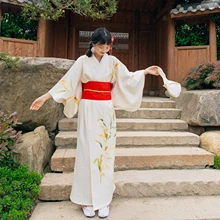 Женское кимоно халат традиционная Япония юката желтый цвет цветы принты Летнее платье одежда для выступлений косплей одежда