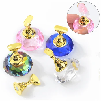 

1set False Nails+Crystal Base for Nail Practice Manicure Nail Art Showing Shelf Magnetic False Nail Tip Practice Display