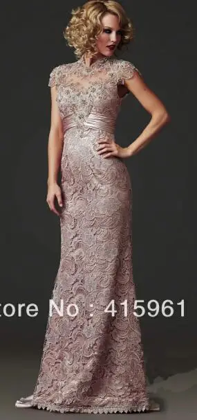 Розовый Farsali vestido de madrinha, сексуальное роскошное Розовое Кружевное длинное платье с открытой спиной и высоким воротом и рукавами-крылышками для матери невесты - Цвет: Розовый
