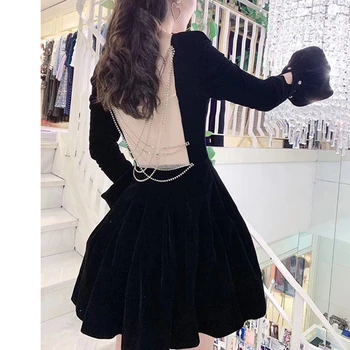 

Ladies Sexy Backless Dress for Party Runway Fall 2019 Black Red Velvet Dresses