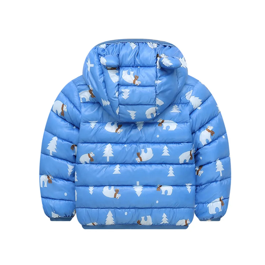 Детские Пуховые Пальто; зимняя одежда для младенцев; пальто с капюшоном для маленьких девочек и мальчиков; куртки с рисунком; осенне-зимняя теплая верхняя одежда; детская одежда - Цвет: Blue