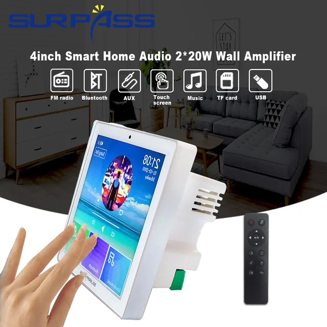 $100.81 Wireless Bluetooth In Wall Amplifier Fm Smart Audio Class D Amp Touch Screen Stereo Sound Home Background System Music Player