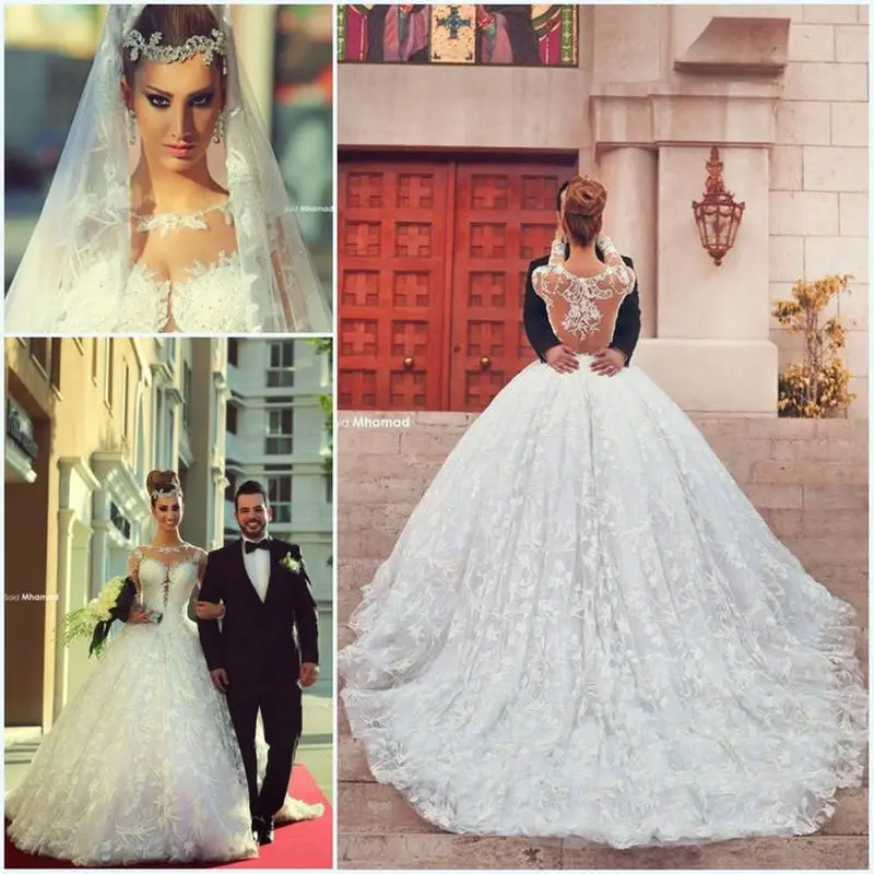 Noble Lace appliquess Long Sleeve Vestidos De Noiva Renda Church Castle Said bridal gown mother of the bride dresses