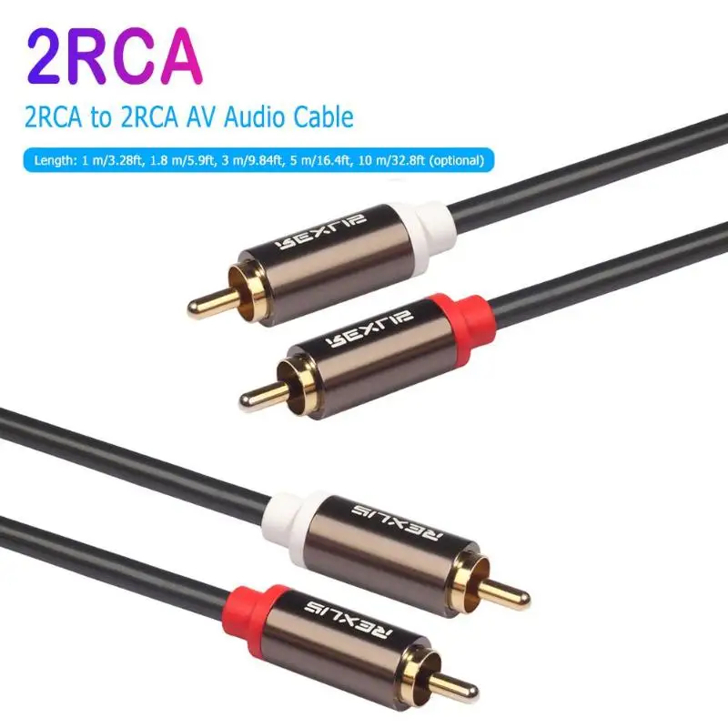 Gold Plated 2RCA Male to 2 RCA Male RCA Audio Cable AV Cord Male Power Amplifier DVD HD Player Lotus Audio Cable Anti-Oxidation