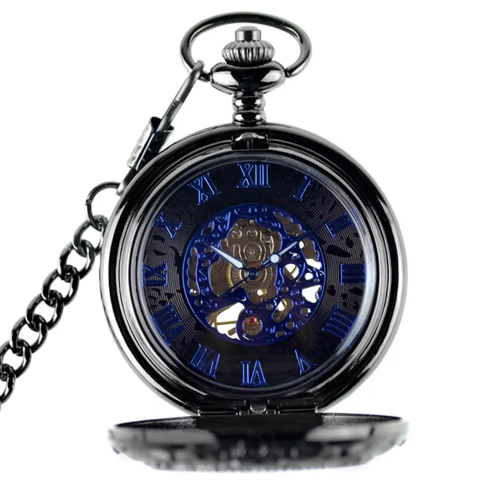 

With Chain Mechanical Fashion Roman Numerals Necklace Sculptured Retro Gift Pocket Watch Vintage Anniversary Flip Open Fob